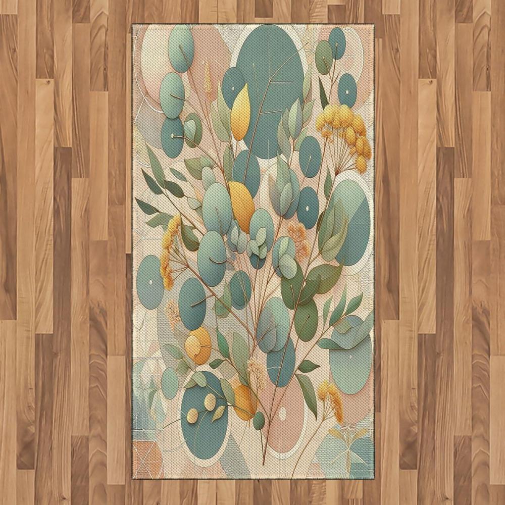 imageAmbesonne Eucalyptus Leaves Area Rug Gloomy Love of Nature on Neutral Watercolor Art Background Flat Woven Accent Rug for Living Room Bedroom Dining Room 2 6 x 5 Mustard and Reseda GreenPeach Green and Pale Orange