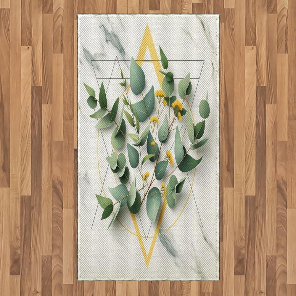 imageAmbesonne Eucalyptus Leaves Area Rug Gloomy Love of Nature on Neutral Watercolor Art Background Flat Woven Accent Rug for Living Room Bedroom Dining Room 2 6 x 5 Mustard and Reseda GreenPeacock Green Mustard