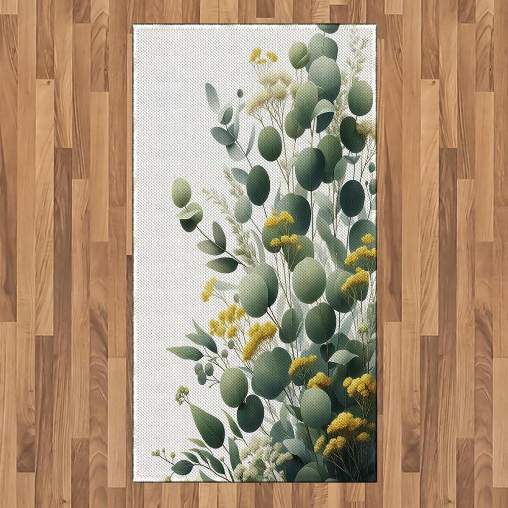 imageAmbesonne Eucalyptus Leaves Area Rug Gloomy Love of Nature on Neutral Watercolor Art Background Flat Woven Accent Rug for Living Room Bedroom Dining Room 2 6 x 5 Mustard and Reseda GreenMustard and Peacock Green