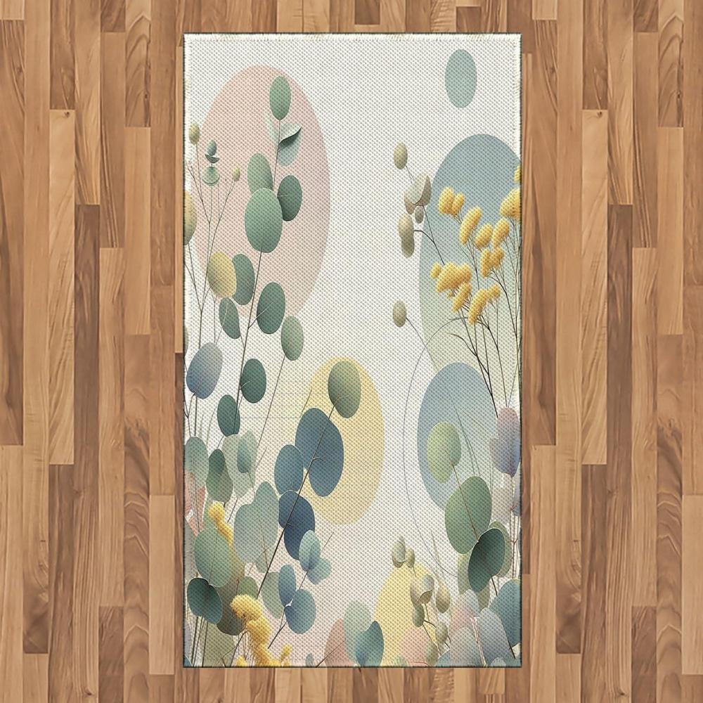 imageAmbesonne Eucalyptus Leaves Area Rug Gloomy Love of Nature on Neutral Watercolor Art Background Flat Woven Accent Rug for Living Room Bedroom Dining Room 2 6 x 5 Mustard and Reseda GreenLaurel Green Blue Cream