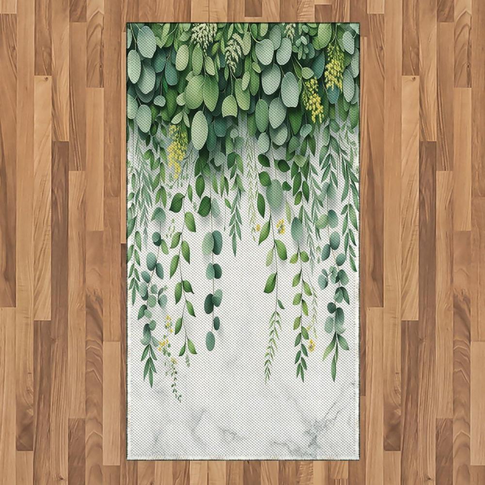imageAmbesonne Eucalyptus Leaves Area Rug Gloomy Love of Nature on Neutral Watercolor Art Background Flat Woven Accent Rug for Living Room Bedroom Dining Room 2 6 x 5 Mustard and Reseda GreenFern Green Pastel Yellow