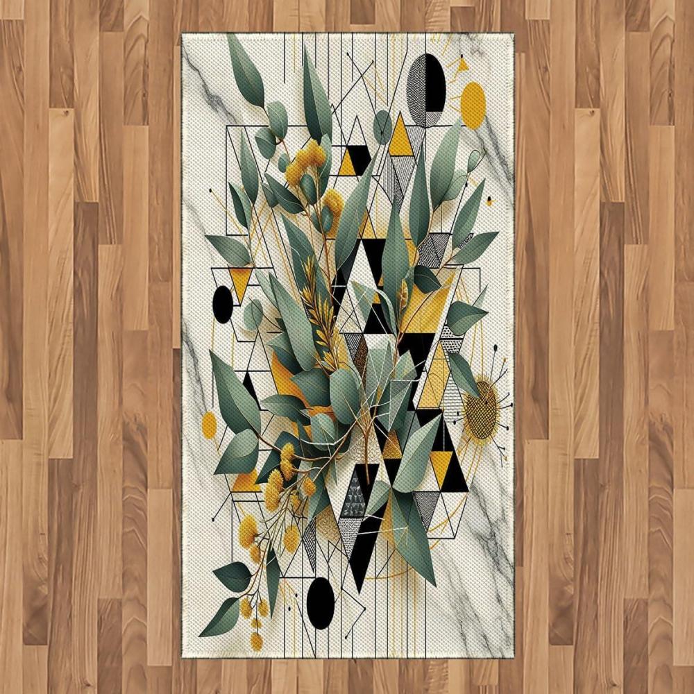 imageAmbesonne Eucalyptus Leaves Area Rug Gloomy Love of Nature on Neutral Watercolor Art Background Flat Woven Accent Rug for Living Room Bedroom Dining Room 2 6 x 5 Mustard and Reseda GreenGreen Black Mustard