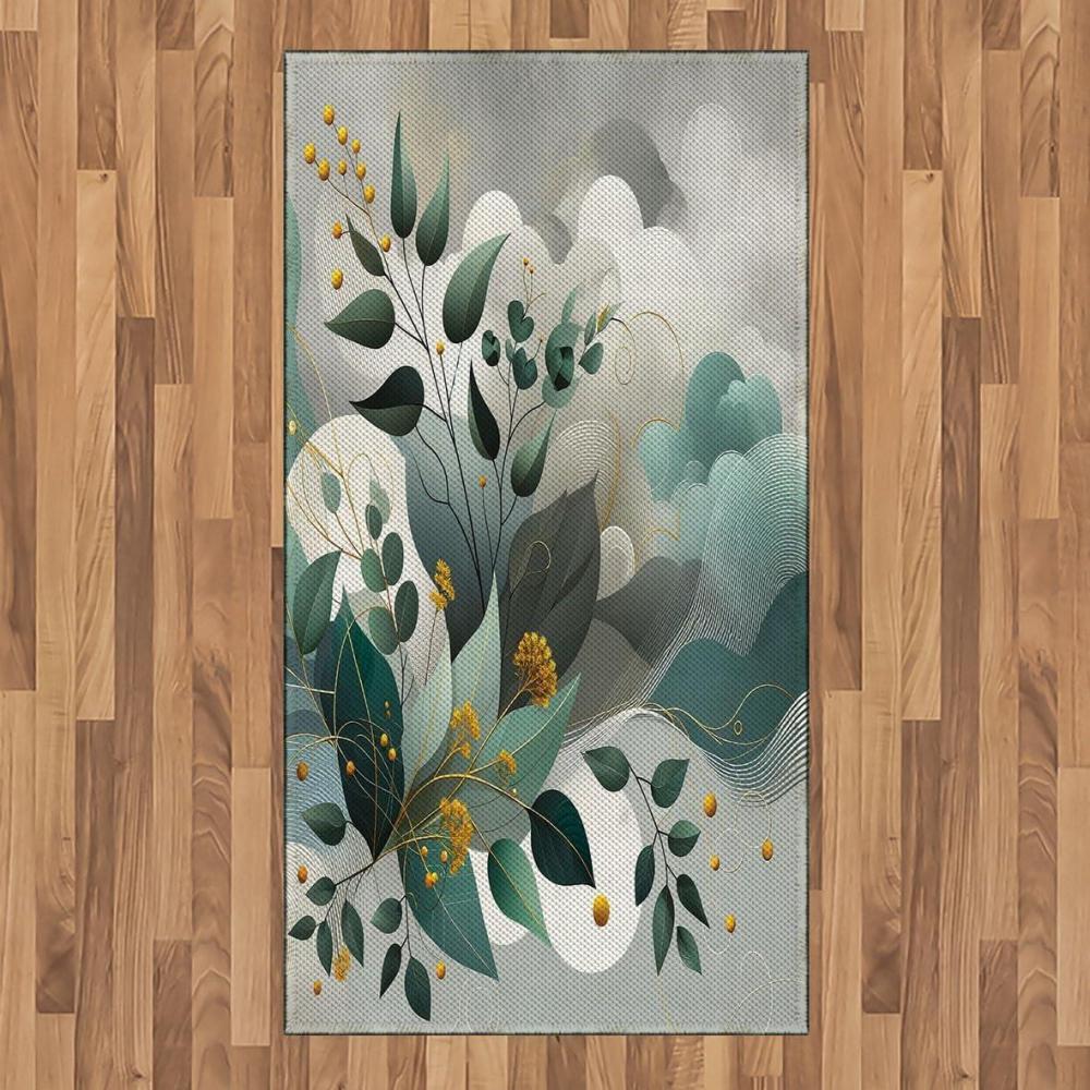 imageAmbesonne Eucalyptus Leaves Area Rug Gloomy Love of Nature on Neutral Watercolor Art Background Flat Woven Accent Rug for Living Room Bedroom Dining Room 2 6 x 5 Mustard and Reseda GreenDark Sea Green Grey Teal