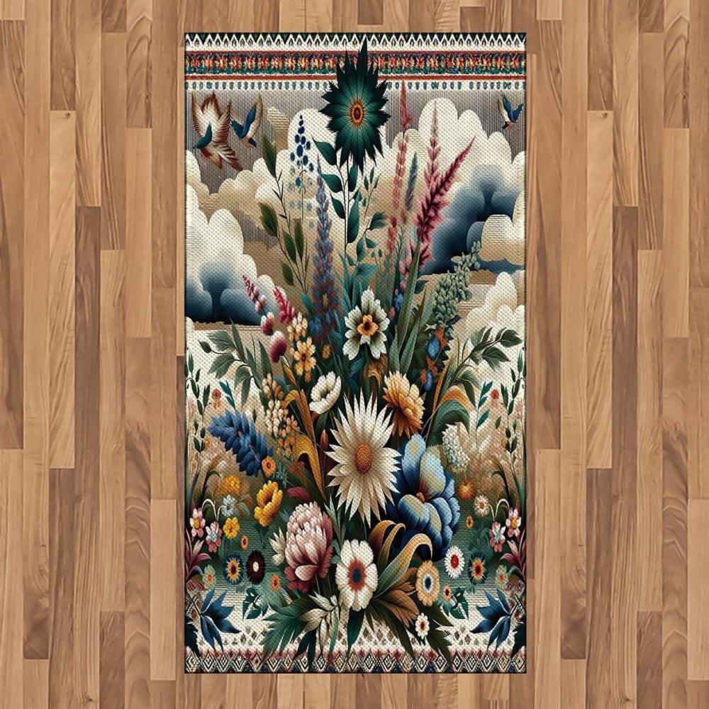 imageAmbesonne Eucalyptus Leaves Area Rug Gloomy Love of Nature on Neutral Watercolor Art Background Flat Woven Accent Rug for Living Room Bedroom Dining Room 2 6 x 5 Mustard and Reseda GreenDark Tan Multicolor