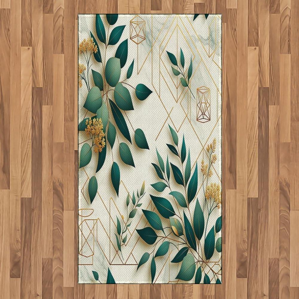 imageAmbesonne Eucalyptus Leaves Area Rug Gloomy Love of Nature on Neutral Watercolor Art Background Flat Woven Accent Rug for Living Room Bedroom Dining Room 2 6 x 5 Mustard and Reseda GreenDark Teal Amber Ivory
