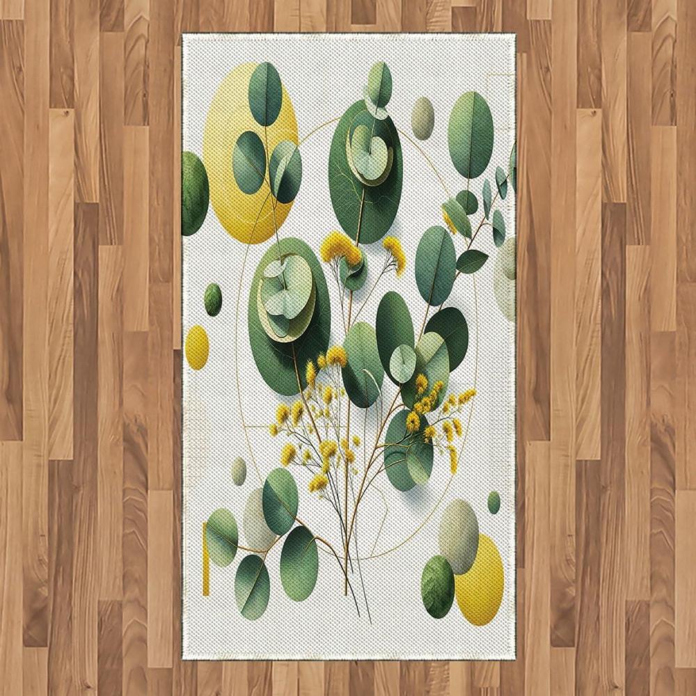 imageAmbesonne Eucalyptus Leaves Area Rug Gloomy Love of Nature on Neutral Watercolor Art Background Flat Woven Accent Rug for Living Room Bedroom Dining Room 2 6 x 5 Mustard and Reseda GreenFern Green Yellow and White