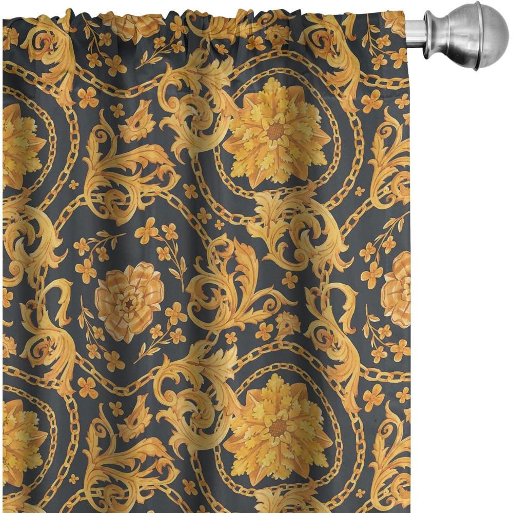 imageAmbesonne Floral Curtains Flower Branches Blossoming in Minimalist Design Neutral Botanical Window Treatments 2 Panel Set for Living Room Bedroom Pair of 28 x 84 Taupe Grey and Dark Blue GreyMarigold Charcoal Grey