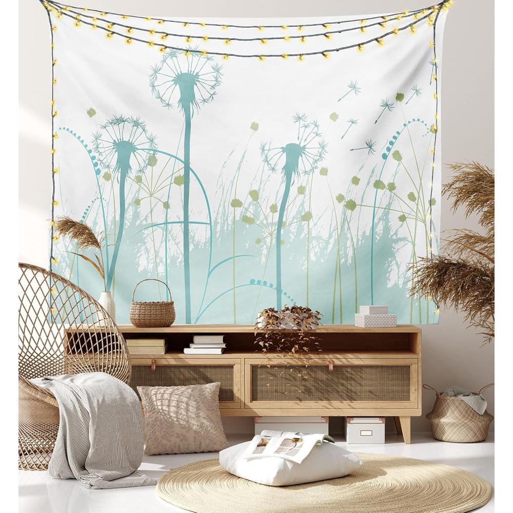 imageAmbesonne Flower Tapestry Modern Lines Leafy Eucalyptus Pattern with Tender Sunflower and Peony Fabric Wall Hanging Decor for Bedroom Living Room Dorm 28 X 23 Grey Teal Laurel GreenAlmond Green Khaki