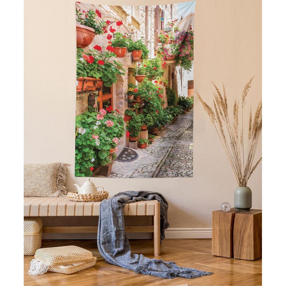 imageAmbesonne Flower Tapestry Modern Lines Leafy Eucalyptus Pattern with Tender Sunflower and Peony Fabric Wall Hanging Decor for Bedroom Living Room Dorm 28 X 23 Grey Teal Laurel GreenMulticolor