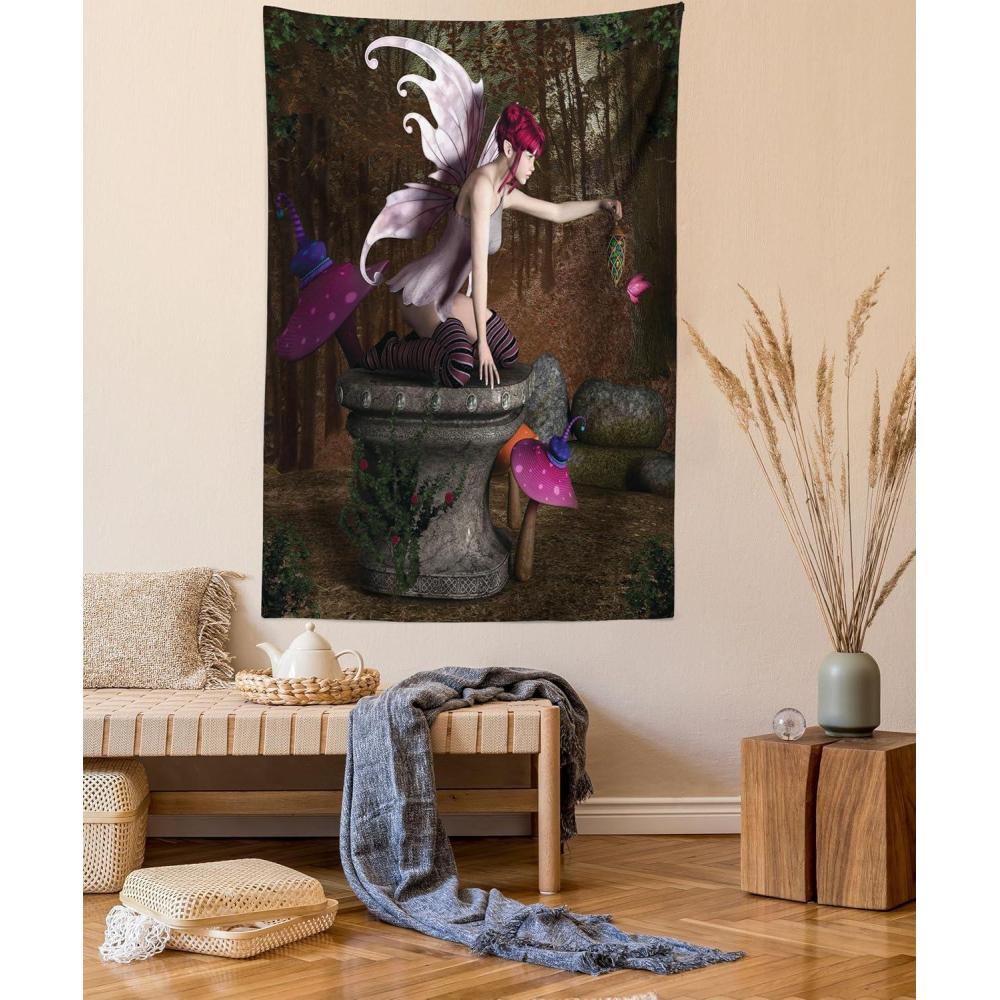 imageAmbesonne Flower Tapestry Modern Lines Leafy Eucalyptus Pattern with Tender Sunflower and Peony Fabric Wall Hanging Decor for Bedroom Living Room Dorm 28 X 23 Grey Teal Laurel GreenRed Purple Grey