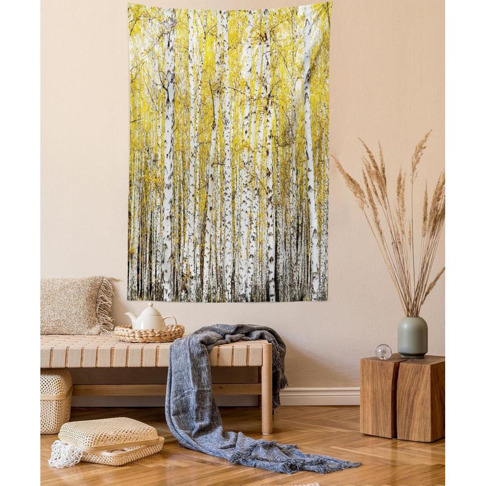 imageAmbesonne Flower Tapestry Modern Lines Leafy Eucalyptus Pattern with Tender Sunflower and Peony Fabric Wall Hanging Decor for Bedroom Living Room Dorm 28 X 23 Grey Teal Laurel GreenYellow Grey