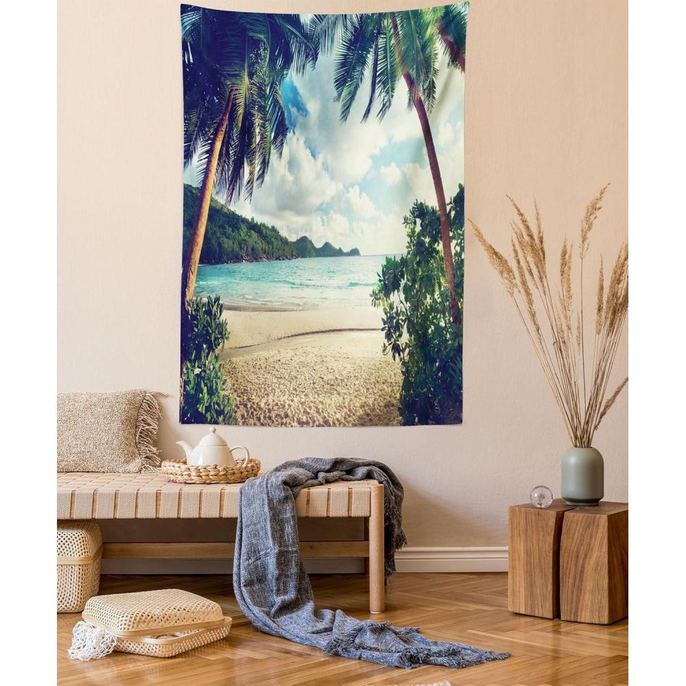 imageAmbesonne Flower Tapestry Modern Lines Leafy Eucalyptus Pattern with Tender Sunflower and Peony Fabric Wall Hanging Decor for Bedroom Living Room Dorm 28 X 23 Grey Teal Laurel GreenDark Green Sand Brown