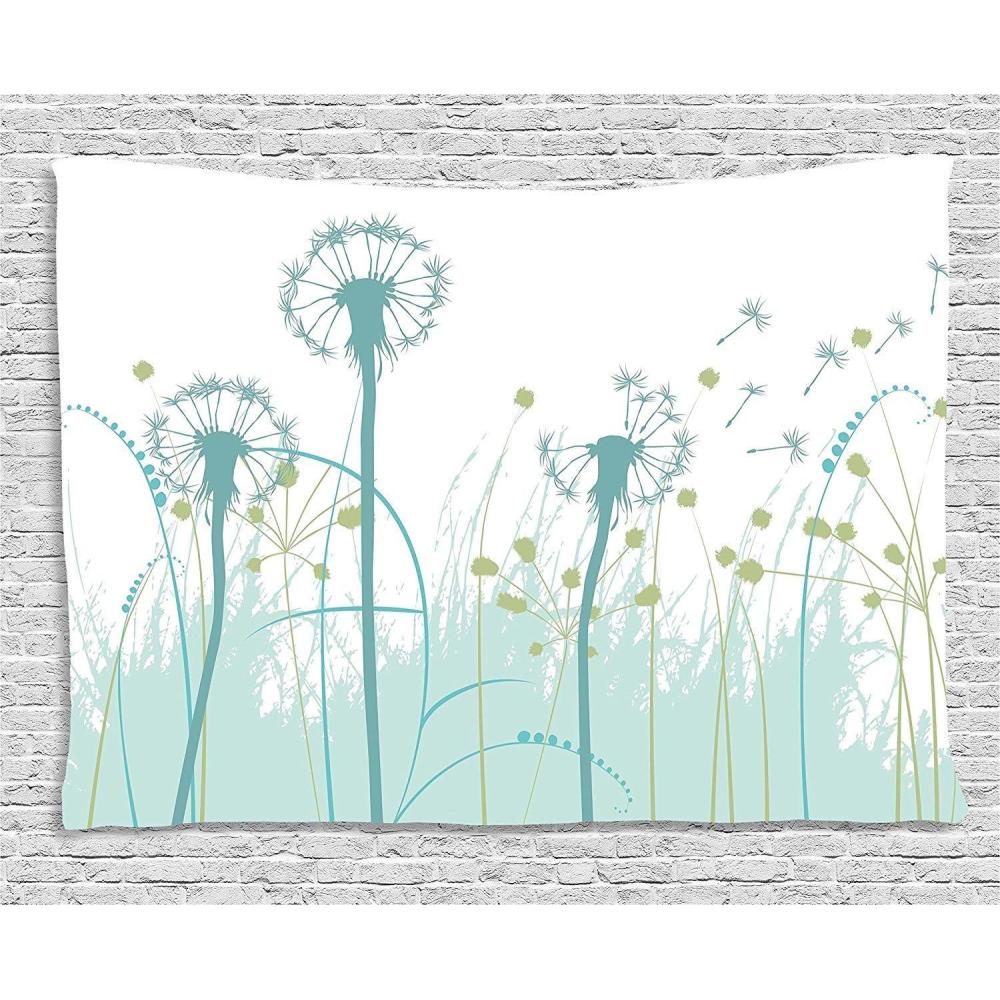 imageAmbesonne Flower Tapestry Modern Lines Leafy Eucalyptus Pattern with Tender Sunflower and Peony Fabric Wall Hanging Decor for Bedroom Living Room Dorm 28 X 23 Grey Teal Laurel GreenKhaki Green