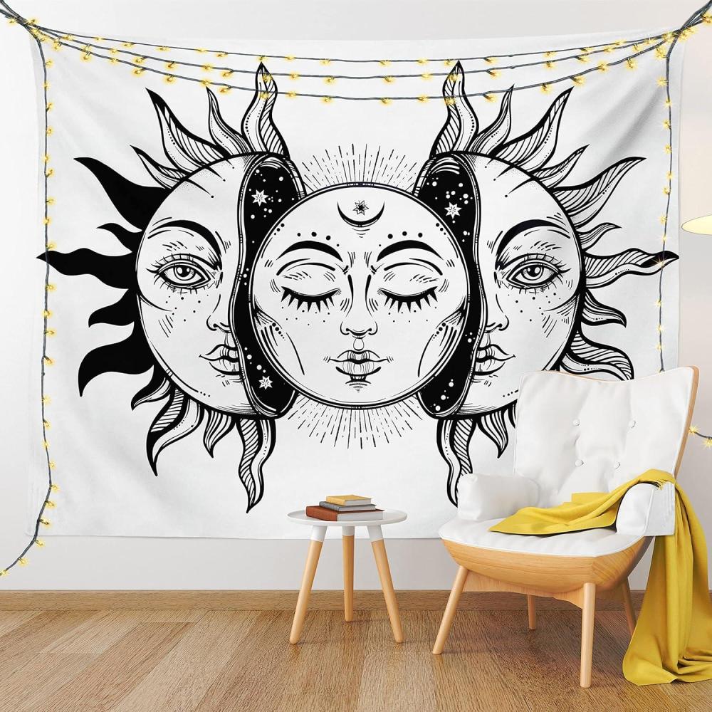 imageAmbesonne Flower Tapestry Modern Lines Leafy Eucalyptus Pattern with Tender Sunflower and Peony Fabric Wall Hanging Decor for Bedroom Living Room Dorm 28 X 23 Grey Teal Laurel GreenBlack White