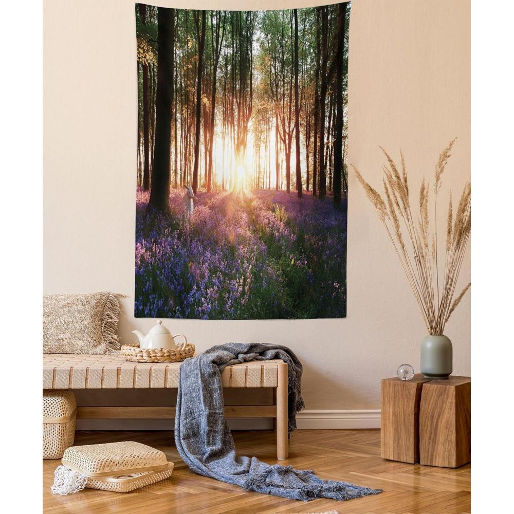 imageAmbesonne Flower Tapestry Modern Lines Leafy Eucalyptus Pattern with Tender Sunflower and Peony Fabric Wall Hanging Decor for Bedroom Living Room Dorm 28 X 23 Grey Teal Laurel GreenPurple Green