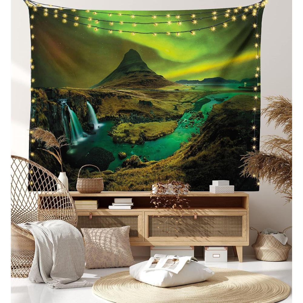 imageAmbesonne Flower Tapestry Modern Lines Leafy Eucalyptus Pattern with Tender Sunflower and Peony Fabric Wall Hanging Decor for Bedroom Living Room Dorm 28 X 23 Grey Teal Laurel GreenFern and Olive Green