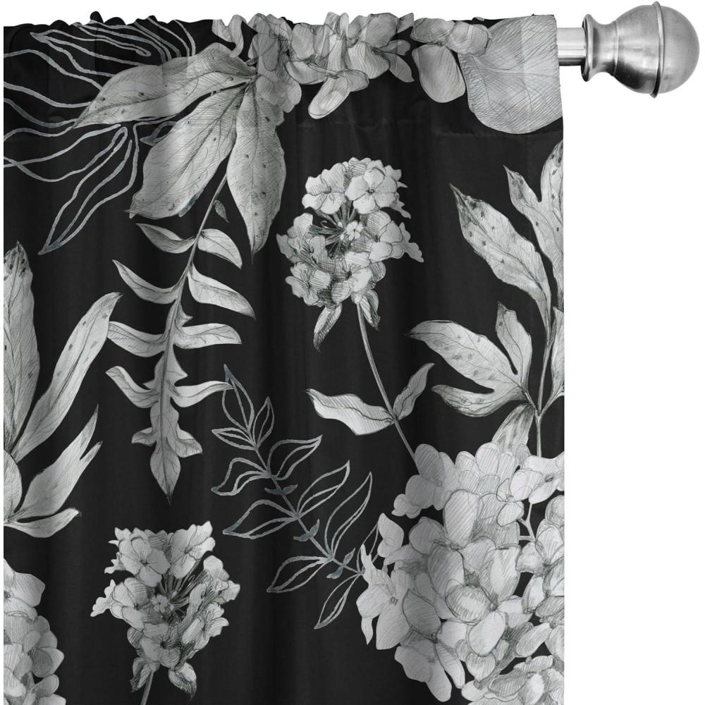 imageAmbesonne Garden Scene Curtains Autumn Vibes Romantic Themed Monochrome Daisy Pattern Neutral Art Window Treatments 2 Panel Set for Living Room Bedroom Pair of 28 x 95 Charcoal Grey EggshellCharcoal White