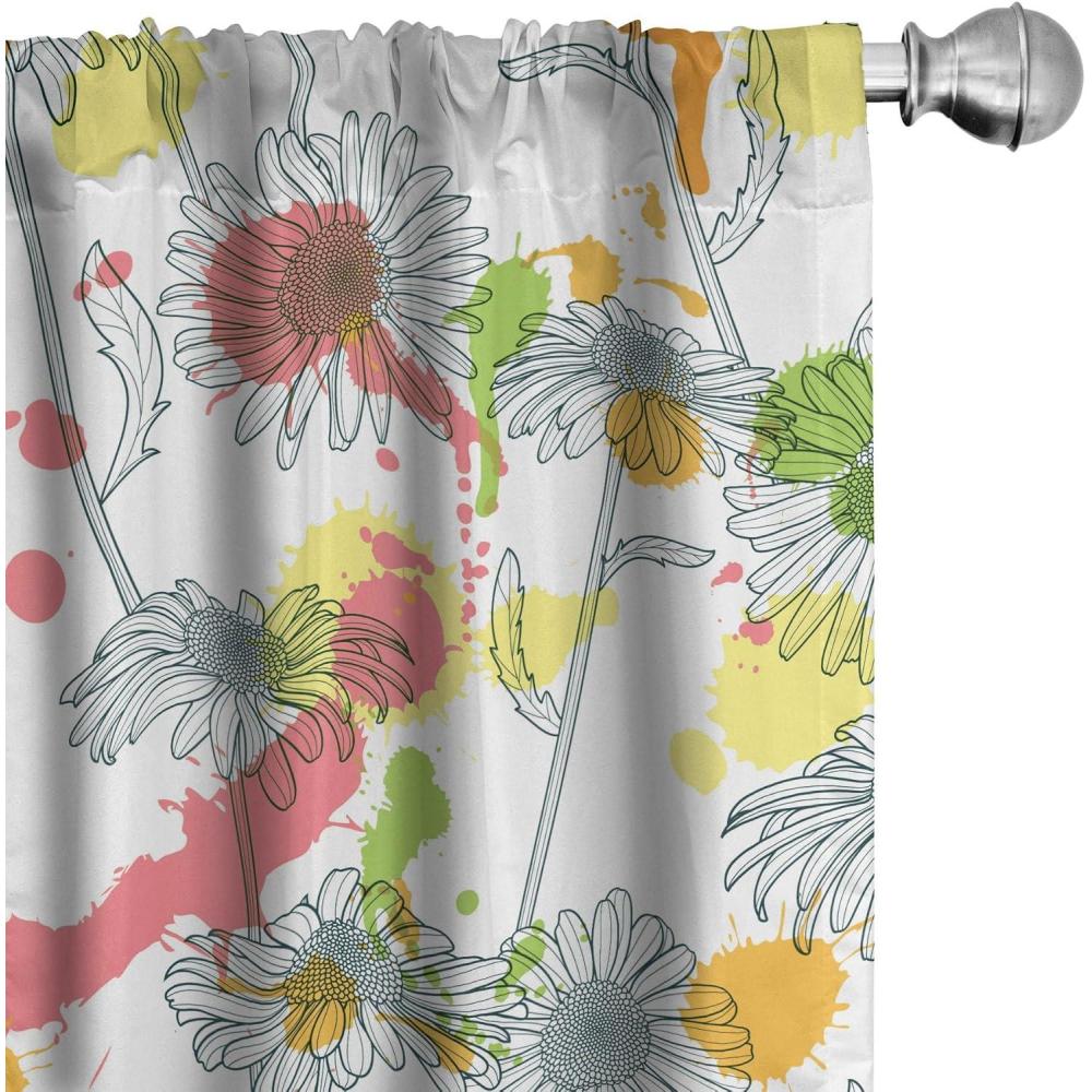 imageAmbesonne Garden Scene Curtains Autumn Vibes Romantic Themed Monochrome Daisy Pattern Neutral Art Window Treatments 2 Panel Set for Living Room Bedroom Pair of  28 x 95 Charcoal Grey EggshellWhite Multicolor