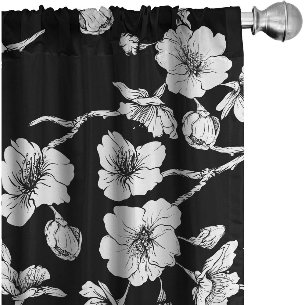 imageAmbesonne Garden Scene Curtains Autumn Vibes Romantic Themed Monochrome Daisy Pattern Neutral Art Window Treatments 2 Panel Set for Living Room Bedroom Pair of  28 x 95 Charcoal Grey EggshellCharcoal Grey White