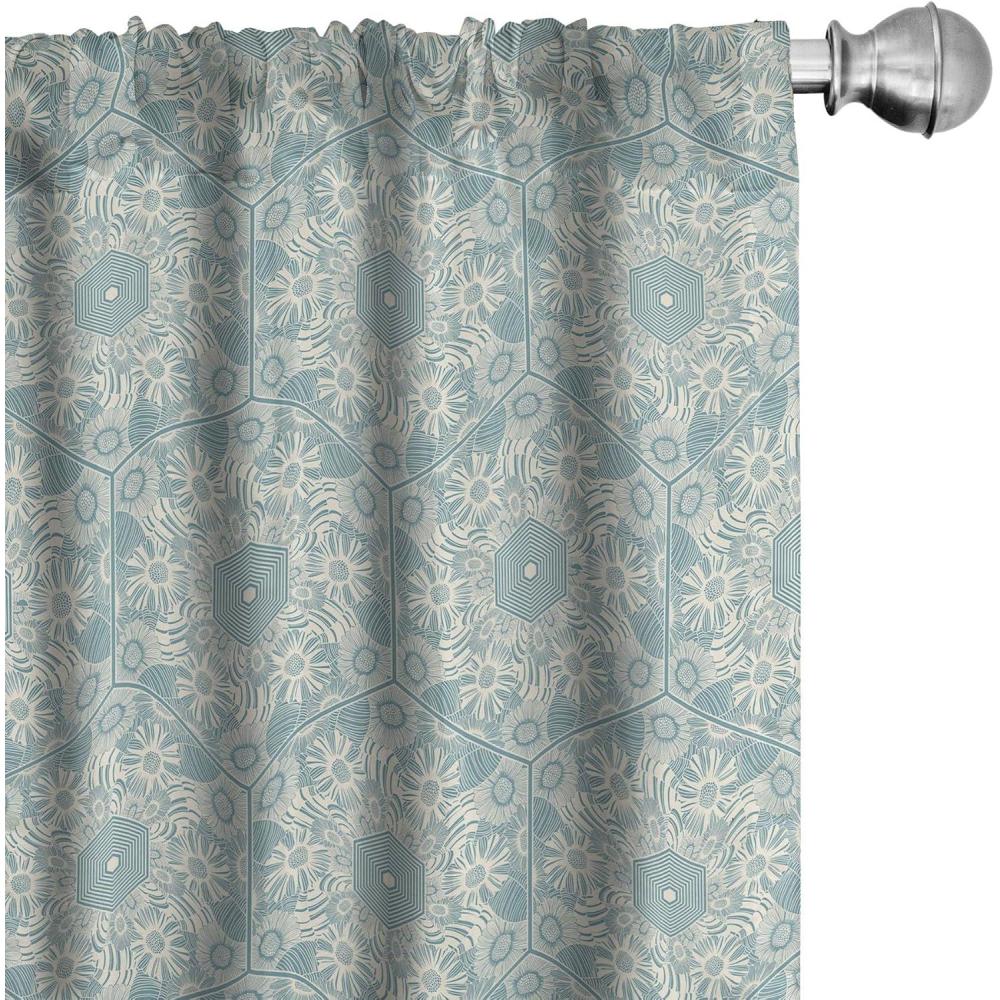 imageAmbesonne Garden Scene Curtains Autumn Vibes Romantic Themed Monochrome Daisy Pattern Neutral Art Window Treatments 2 Panel Set for Living Room Bedroom Pair of  28 x 95 Charcoal Grey EggshellCadet Blue and Eggshell