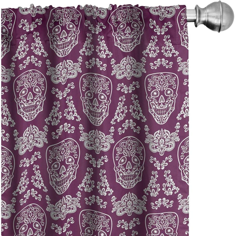 imageAmbesonne Garden Scene Curtains Autumn Vibes Romantic Themed Monochrome Daisy Pattern Neutral Art Window Treatments 2 Panel Set for Living Room Bedroom Pair of 28 x 95 Charcoal Grey EggshellPurple and White