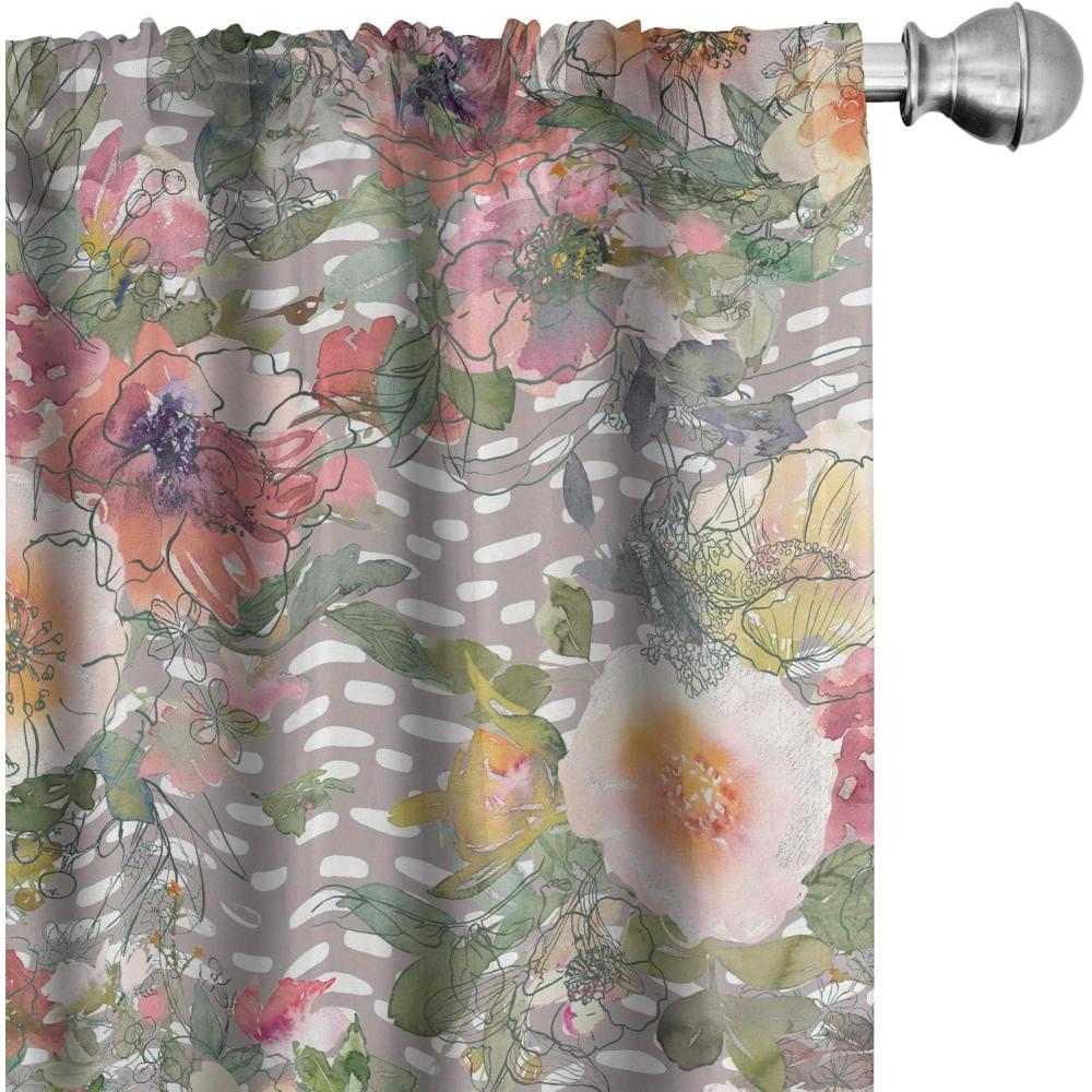 imageAmbesonne Garden Scene Curtains Autumn Vibes Romantic Themed Monochrome Daisy Pattern Neutral Art Window Treatments 2 Panel Set for Living Room Bedroom Pair of  28 x 95 Charcoal Grey EggshellPale Purpleblue Off White