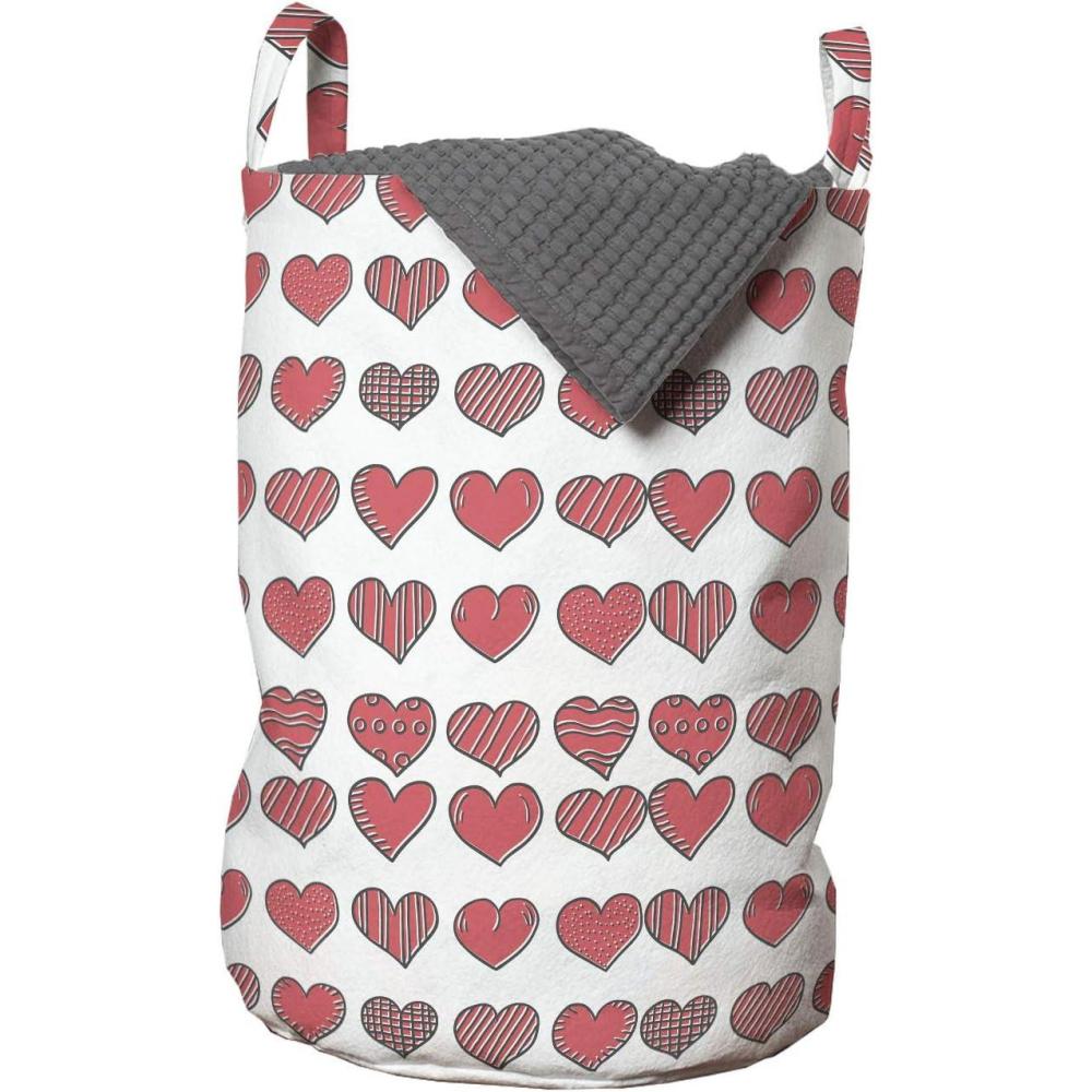 imageAmbesonne I Love You Laundry Bag Happy Valentines Day in Hand Drawn Style Romance Relationship Hamper Basket with Handles Drawstring Closure for Laundromats 13 x 19 Charcoal Grey Coral