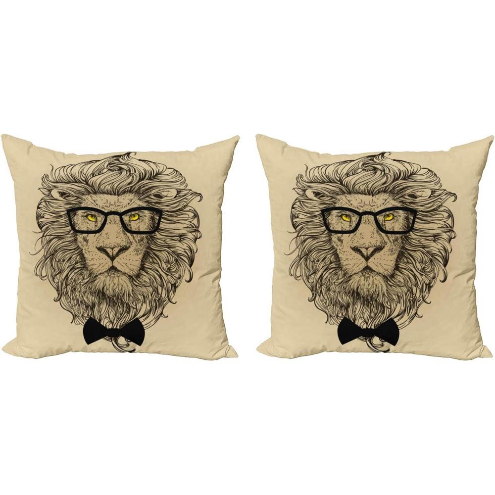 imageAmbesonne Indie Decorative Throw Pillow Case Pack of 2 Lion Character Portrait with Glasses and Bowtie Hipster Smart Cool Dandy Couch Bedroom Living Room Cushion Cover 18 Sand Brown Black Yellow18 x 18 Pack of 2