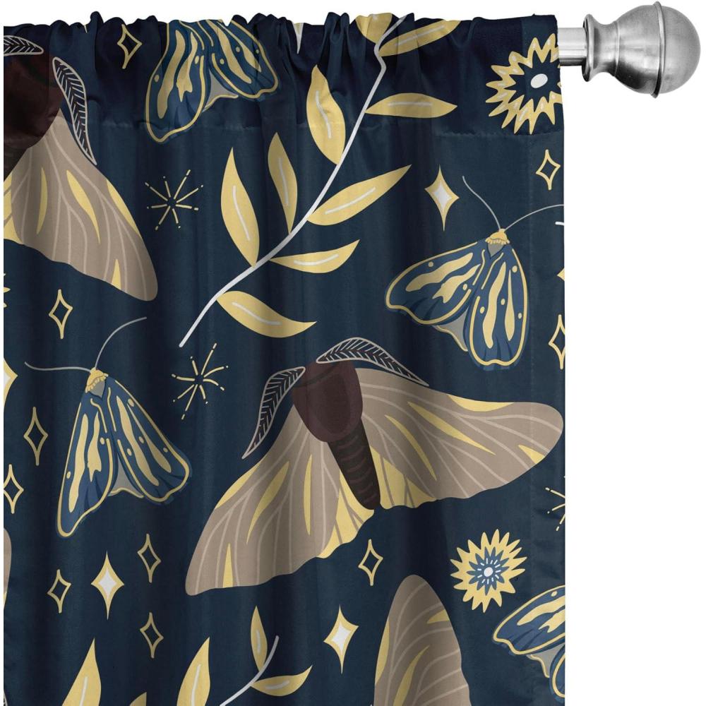 imageAmbesonne Nature Themed Curtains Modern Pattern of Tropical Atmosphere Neutral Leaves and Bumblebee Window Treatments 2 Panel Set for Living Room Bedroom Pair of  28 x 84 Purpleblue Sand BrownDark Slate Blue Mustard