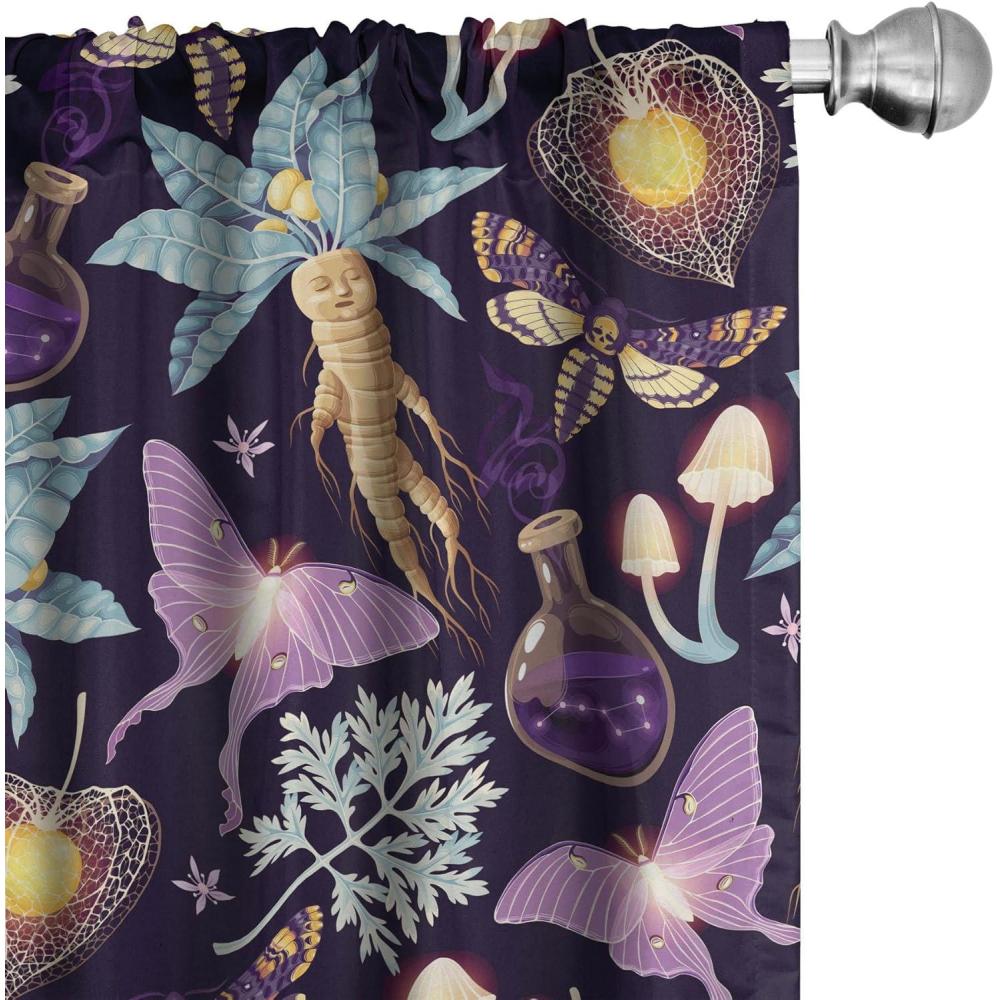 imageAmbesonne Nature Themed Curtains Modern Pattern of Tropical Atmosphere Neutral Leaves and Bumblebee Window Treatments 2 Panel Set for Living Room Bedroom Pair of  28 x 84 Purpleblue Sand BrownDark Purple Blue Grey