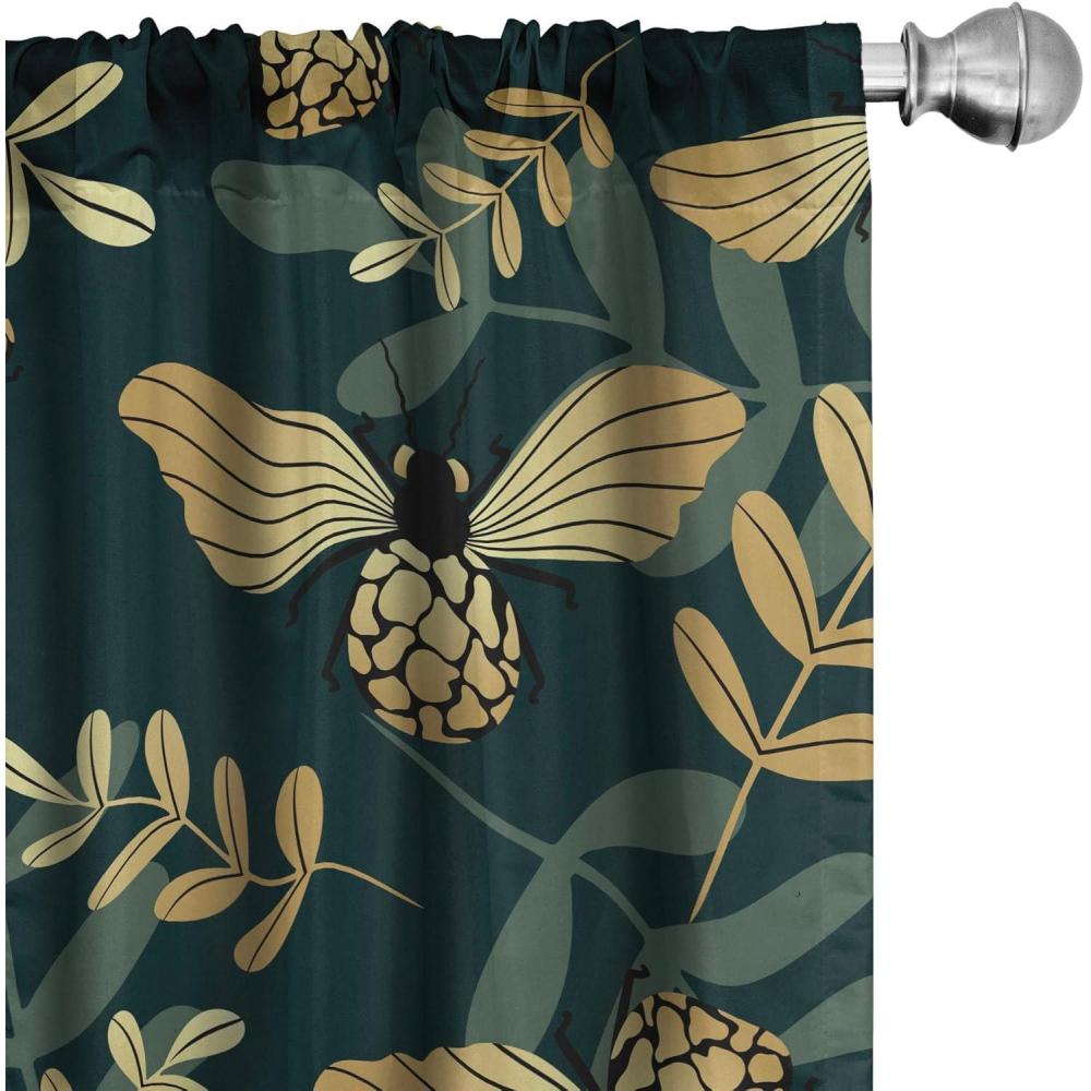 imageAmbesonne Nature Themed Curtains Modern Pattern of Tropical Atmosphere Neutral Leaves and Bumblebee Window Treatments 2 Panel Set for Living Room Bedroom Pair of 28 x 84 Purpleblue Sand BrownForest Green Sand Brown