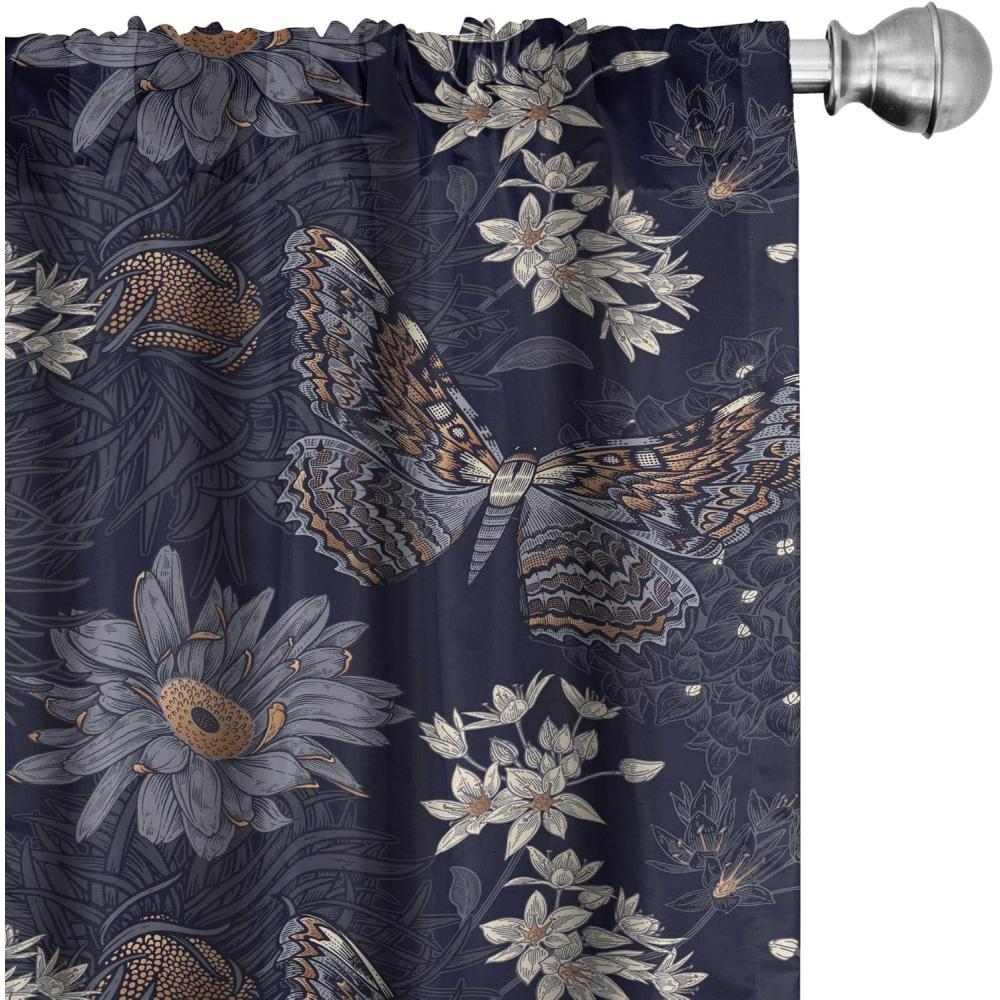 imageAmbesonne Nature Themed Curtains Modern Pattern of Tropical Atmosphere Neutral Leaves and Bumblebee Window Treatments 2 Panel Set for Living Room Bedroom Pair of  28 x 84 Purpleblue Sand BrownPale Ceil Blue Purpleblue