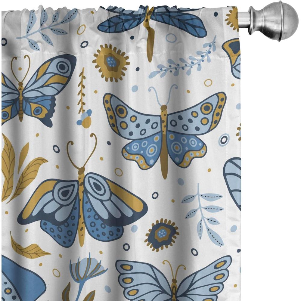 imageAmbesonne Nature Themed Curtains Modern Pattern of Tropical Atmosphere Neutral Leaves and Bumblebee Window Treatments 2 Panel Set for Living Room Bedroom Pair of 28 x 84 Purpleblue Sand BrownOff White Sea Blue Camel
