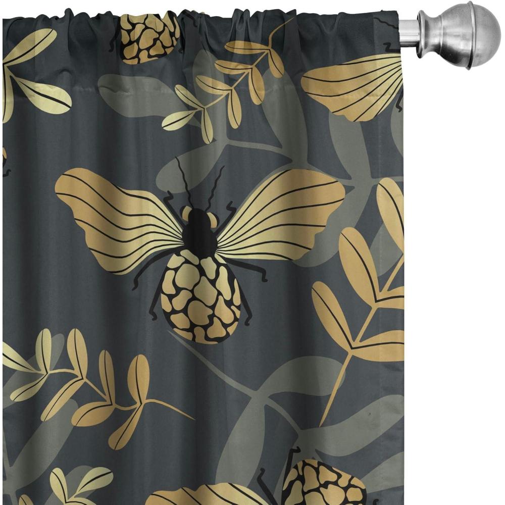 imageAmbesonne Nature Themed Curtains Modern Pattern of Tropical Atmosphere Neutral Leaves and Bumblebee Window Treatments 2 Panel Set for Living Room Bedroom Pair of 28 x 84 Purpleblue Sand BrownPurpleblue Sand Brown