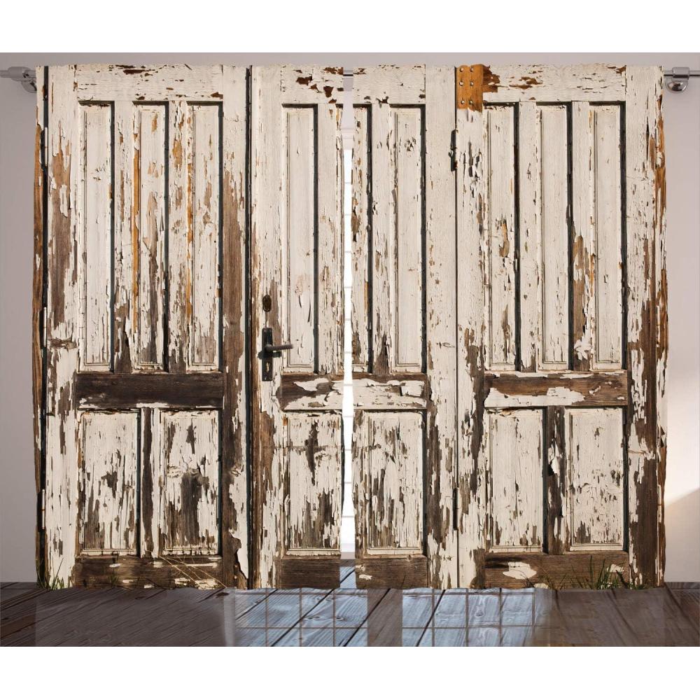 imageAmbesonne Rustic Curtains Vintage House Entrance Vertical Old Planks Distressed Weathered Hardwood Design Living Room Bedroom Window Drapes 2 Panel Set 108 X 90 Brown White