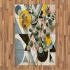 Ambesonne Eucalyptus Leaves Area Rug, Gloomy Love of Nature on Neutral Watercolor Art Background, Flat Woven Accent Rug for Living Room Bedroom Dining Room, 2′ 6″ x 5′, Mustard and Reseda Green(Orange Blue Grey Peach)