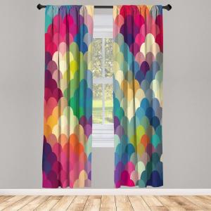 Ambesonne Abstract Window Curtains, Colorful Retro Style Scales Inspired Wave Pattern Overlapping Circles Dots Tile, Lightweight Decorative 2-Panel Set & Rod Pocket, Pair of – 28″ x 63″, Magenta Pink