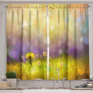 Ambesonne Cartoon Long Kitchen Curtains, Autumn Pattern Owl Fox Squirrel Birds Animal Leaves Print, Two Panels Drapes with Rod Pocket Room Decor, 55″ x 45″, Cream Orange(Purple Green)