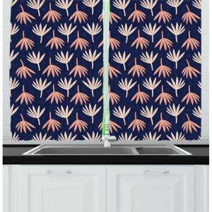 Ambesonne Cartoon Long Kitchen Curtains, Autumn Pattern Owl Fox Squirrel Birds Animal Leaves Print, Two Panels Drapes with Rod Pocket Room Decor, 55″ x 45″, Cream Orange(Coral and Peach)