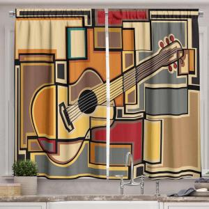 Ambesonne Cartoon Long Kitchen Curtains, Autumn Pattern Owl Fox Squirrel Birds Animal Leaves Print, Two Panels Drapes with Rod Pocket Room Decor, 55″ x 45″, Cream Orange(Pale Yellow)