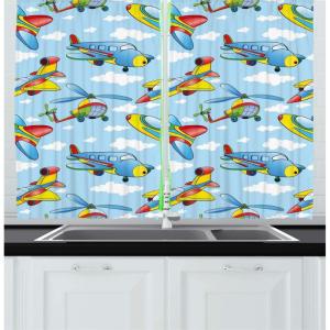 Ambesonne Cartoon Long Kitchen Curtains, Autumn Pattern Owl Fox Squirrel Birds Animal Leaves Print, Two Panels Drapes with Rod Pocket Room Decor, 55″ x 45″, Cream Orange(Yellow and Blue)