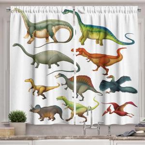 Ambesonne Cartoon Long Kitchen Curtains, Autumn Pattern Owl Fox Squirrel Birds Animal Leaves Print, Two Panels Drapes with Rod Pocket Room Decor, 55″ x 45″, Cream Orange(Cinnamon Green White)