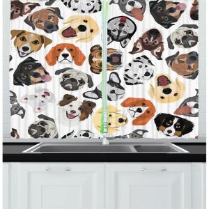 Ambesonne Cartoon Long Kitchen Curtains, Autumn Pattern Owl Fox Squirrel Birds Animal Leaves Print, Two Panels Drapes with Rod Pocket Room Decor, 55″ x 45″, Cream Orange(Off White Multicolor)