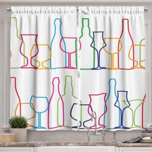 Ambesonne Cartoon Long Kitchen Curtains, Autumn Pattern Owl Fox Squirrel Birds Animal Leaves Print, Two Panels Drapes with Rod Pocket Room Decor, 55″ x 45″, Cream Orange(Pink Green)