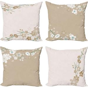 Ambesonne Chocolate Throw Pillow Cushion Case Pack of 4, Parquet Pattern in Wooden Style Geometric Design in Nature Inspired Art, Modern Accent Double-Sided Digital Printing, 20″, Brown Beige(Beige and Eggshell)