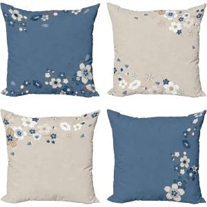 Ambesonne Chocolate Throw Pillow Cushion Case Pack of 4, Parquet Pattern in Wooden Style Geometric Design in Nature Inspired Art, Modern Accent Double-Sided Digital Printing, 20″, Brown Beige(Slate Blue Eggshell)