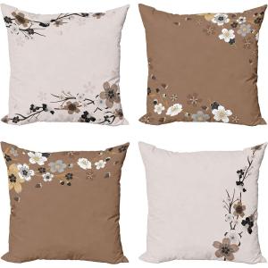 Ambesonne Chocolate Throw Pillow Cushion Case Pack of 4, Parquet Pattern in Wooden Style Geometric Design in Nature Inspired Art, Modern Accent Double-Sided Digital Printing, 20″, Brown Beige(Umber Off White)