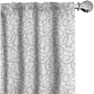 Ambesonne Damask Grey Curtains, Simple Pattern with Curls and Dots in Neutral Design Print, Window Treatments 2 Panel Set for Living Room Bedroom, Pair of – 28″ x 95″, Pale Grey and White(Pale Grey and White)