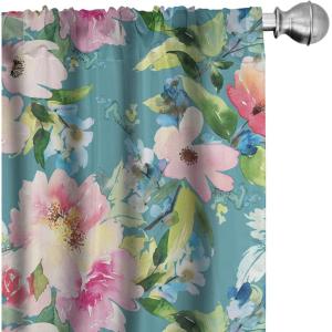 Ambesonne Ethnic Curtains, Abstract Boho Vibe Oriental Rhombus Motifs Grunge Design with Neutral Colors, Window Treatments 2 Panel Set for Living Room Bedroom, Pair of – 28″ x 63″, Seafoam Purpleblue(Seafoam Pale Pink Blush)