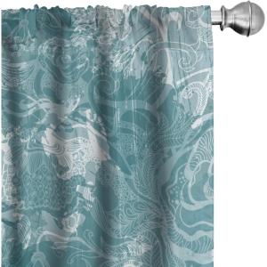 Ambesonne Ethnic Curtains, Abstract Boho Vibe Oriental Rhombus Motifs Grunge Design with Neutral Colors, Window Treatments 2 Panel Set for Living Room Bedroom, Pair of – 28″ x 63″, Seafoam Purpleblue(Cadet Blue and Petrol Blue)
